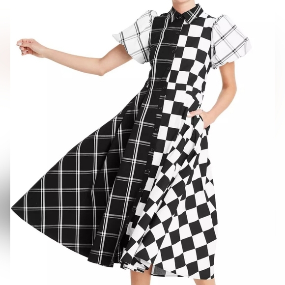 Christopher John Rogers Dresses & Skirts - Statement Black & White Checkered & Plaid Dress